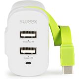 Sweex CH-027WH Lader 3-uitgangen 3 A 2x Usb / Usb-c™ Wit/groen