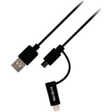 Valueline VLMP39400B1.00 Sync- en Oplaadkabel Usb 2.0 A Male - Micro B Male met Lightning-adapter 1,00 M Zwart