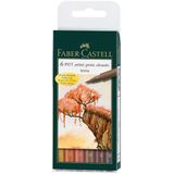 Faber Castell FC-167106 Tekenstift Faber-Castell Pitt Artist Pen 6-delig Etui Terra