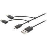 Nedis CCGB60620BK10 3-in-1 Sync And Charge-kabel Usb-a Male - Micro B Male / Type-c™ Male / 8-pins Lightning 1,0 M Zwart