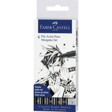 Faber Castell FC-167124 Tekenstift Faber-Castell Pitt Artist Pen Mangaka 6-delig Etui Zwart