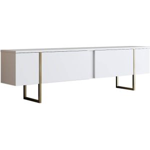 TV Meubels - Witte TV-Stand met Goud Melamine Gecoate Deeltjesbord - Afmetingen 180x30x50cm - Stijlvol en Duurzaam TV-meubel