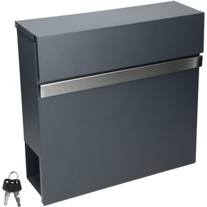 Modern vormgegeven brievenbus met krantenvak, antraciet, gemaakt van staal gepoedercoat met 2 sleutels en montagemateriaal