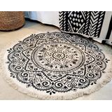 Fair & Fine | Vloerkleed Mandala lengte 155 cm x breedte 155 cm zwart, wit ronde vloerkleden katoen vloerkleden vloerkleden | NADUVI outlet