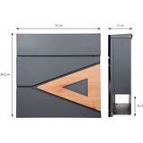 Brievenbus met krantenvak 37x36,5x11 cm antraciet/houtlook staal ML design