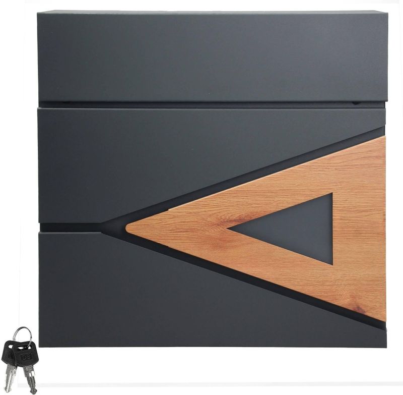 Brievenbus met krantenvak 37x36,5x11 cm antraciet/houtlook staal ML design