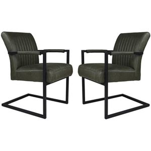 HSM Collection - Texas - Eetkamerstoelen - Groen - Leder - Set van 2