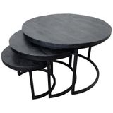4uDesigned | Set van 3 salontafels Mango Coins afmetingen kleine tafel: diameter 43 cm x hoogte 34 zwart salontafels mangohout, | NADUVI outlet