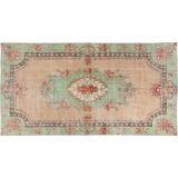 Viteaux | Handgemaakt vintage vloerkleed lengte 281 cm x breedte 154 cm x hoogte 0.05 cm roze, groen rechthoekige vloerkleden | NADUVI outlet