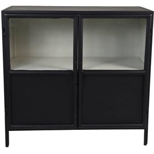 HSM Collection-Vitrinekast Bronx Laag 2 Deurx40x85-Zwart/Grijs-Metaal