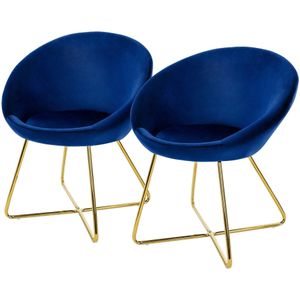ML Design - Eetkamerstoel - Blauw - Fluweel - Set van 2
