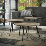 Livin24 | Set van 3 salontafels Tim lengte 70 cm x breedte 70 cm x hoogte 39 cm bruin, lichtgrijs salontafels teakhout, | NADUVI outlet