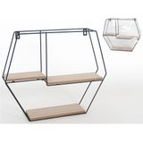 Urban Living | Wandrek Syka lengte 33 cm x breedte 40 cm x diepte 8 cm x bruin wandrekken hout, metaal opbergen decoratie | NADUVI outlet
