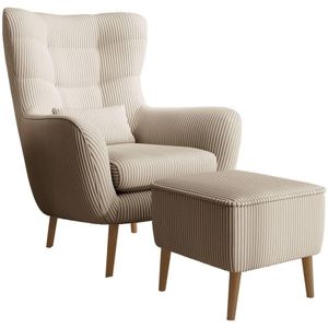 Fauteuil met hocker Verdiro ribstof | NADUVI Collection