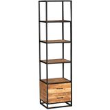 4uDesigned | Vakkenkast Johnson breedte 48 cm x diepte 40 cm x hoogte 190 cm naturel, zwart wandkasten mangohout, metaal | NADUVI outlet