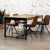 Dimehouse | Eettafel Vegas medium: lengte 200 cm x breedte 100 cm x hoogte 77 bruin eettafels massief mangohout, staal tafels | NADUVI outlet