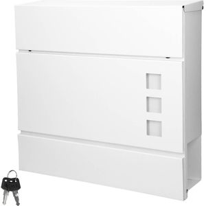 Brievenbus met krantenvak 37x36,5x10,5 cm wit staal