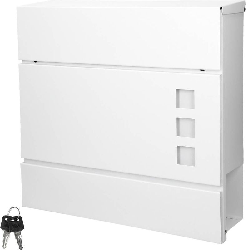 Brievenbus met krantenvak 37x36,5x10,5 cm wit staal