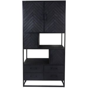 HSM Collection-Wandkast Verona 4 Deur 4 Lax40x200-Zwart-Mango/Metaal