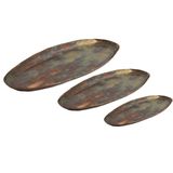 D&M Deco | Set van 3 schalen Friction lengte 49 cm x breedte 20.5 cm x hoogte 2 cm koperkleurig kommen & schalen koper servies | NADUVI outlet