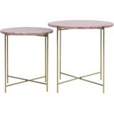 Light & Living | Set van 2 bijzettafels Delon lengte 49.5 cm x breedte 50 cm x hoogte 50 cm roze bijzettafels marmer tafels | NADUVI outlet