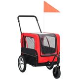 Huisdierenfietskar 2-in-1 aanhanger en loopwagen rood en zwart