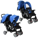 Kinderwagen dubbel staal blauw en zwart