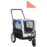 Huisdierenfietskar 2-in-1 aanhanger en loopwagen grijs en blauw