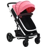 Kinderwagen 2-in-1 aluminium roze en zwart