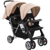 Kinderwagen dubbel staal taupe en zwart