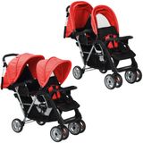 Kinderwagen dubbel staal rood en zwart