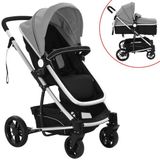Kinderwagen 2-in-1 aluminium grijs en zwart