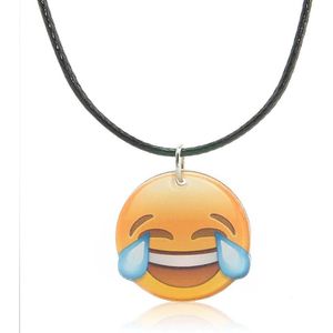 Emoji ketting met leren bandje (Emoji: LOL)