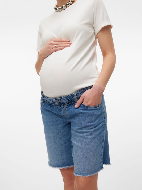 Zwangerschaps-shorts - Denim - Mid Wash - Knielengte - Relaxed Fit