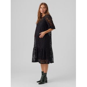 Vmmrose - Kanten Midi Jurk - Ronde Hals - Keyhole Sluiting - 3/4 Mouwen - Flared Zoom