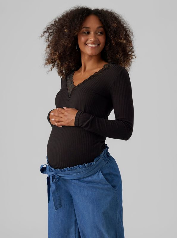 MAMALICIOUS - Shirt - Zwart - Lange Mouwen - Effen