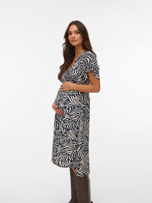 Vmmjosie - Zwangerschapsjurk - Midi-lengte - V-Hals - Korte Mouwen - Wikkelsluiting