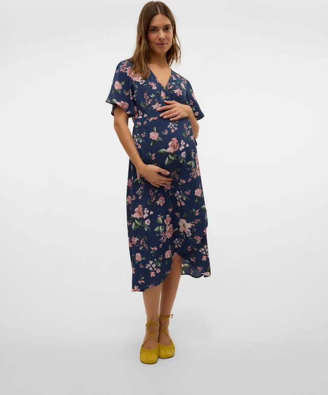 Vmmsaki - Zwangerschapsjurk - Midi-lengte - V-Hals - Korte Mouwen