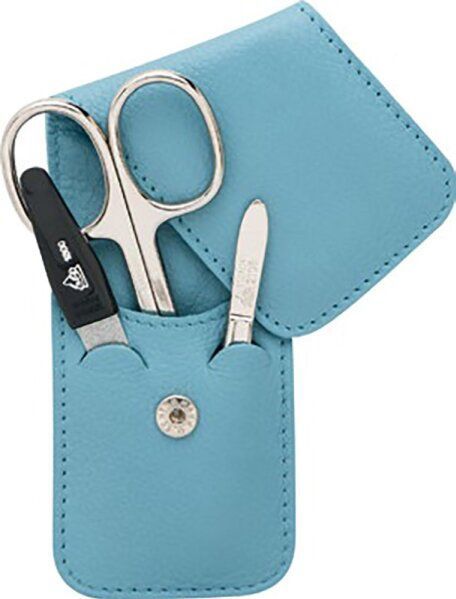 Erbe Collection dreiteiliges Manicure Set im Leder-Etui blau