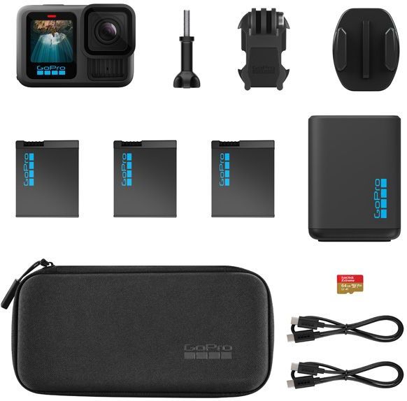 GoPro HERO13 - Videocamera - Zwart - Uitgebreide Voedingsset met Acculader en 64 GB microSD-kaart