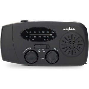 Nedis - Draagbare Noodradio - Zwart - AM/FM - Batterij en USB Gevoed - Solar Powered