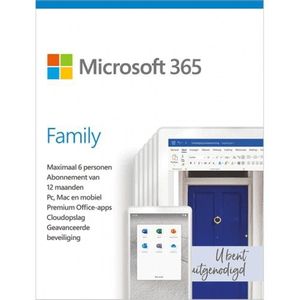 Microsoft 365 Family - 12 maanden/6 apparaten *Digitale licentie*