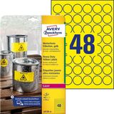 Laseretiket Avery rond 30mm geel 20 vel 48 etiketten per vel