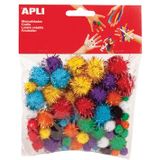 Apli pompons, zakje met 78 stuks in geassorteerde glitter kleuren