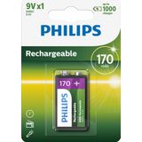 Philips Rechargeable NimH 9V/HR22 170mah blister 1