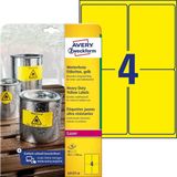 Laseretiket Avery 99,1x139mm polyester geel doos 20 vel 4 et. per vel