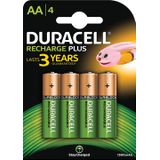 Duracell oplaadbare batterijen Recharge Plus AA, blister van 4 stuks