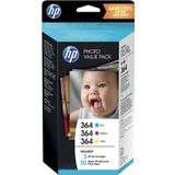 HP inktcartridge 364, 300 pagina's, OEM T9D88EE, 3 kleuren, inclusief 50 vel fotopapier, 250g/m², 10x15 c