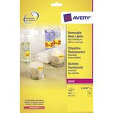 Laseretiket Avery rond 63,5mm fluorgeel 25 vel 12 etiketten per vel