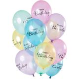 Ballonnen 'Happy Birthday' Pastel Transparant 12 stuks